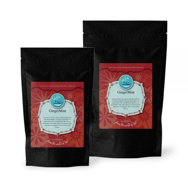 Bags of GingerMint herbal tea in 50g and 100g